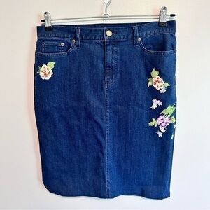 Lauren  Ralph Lauren Denim Jean Skirt Embroidered Floral Print Size 10